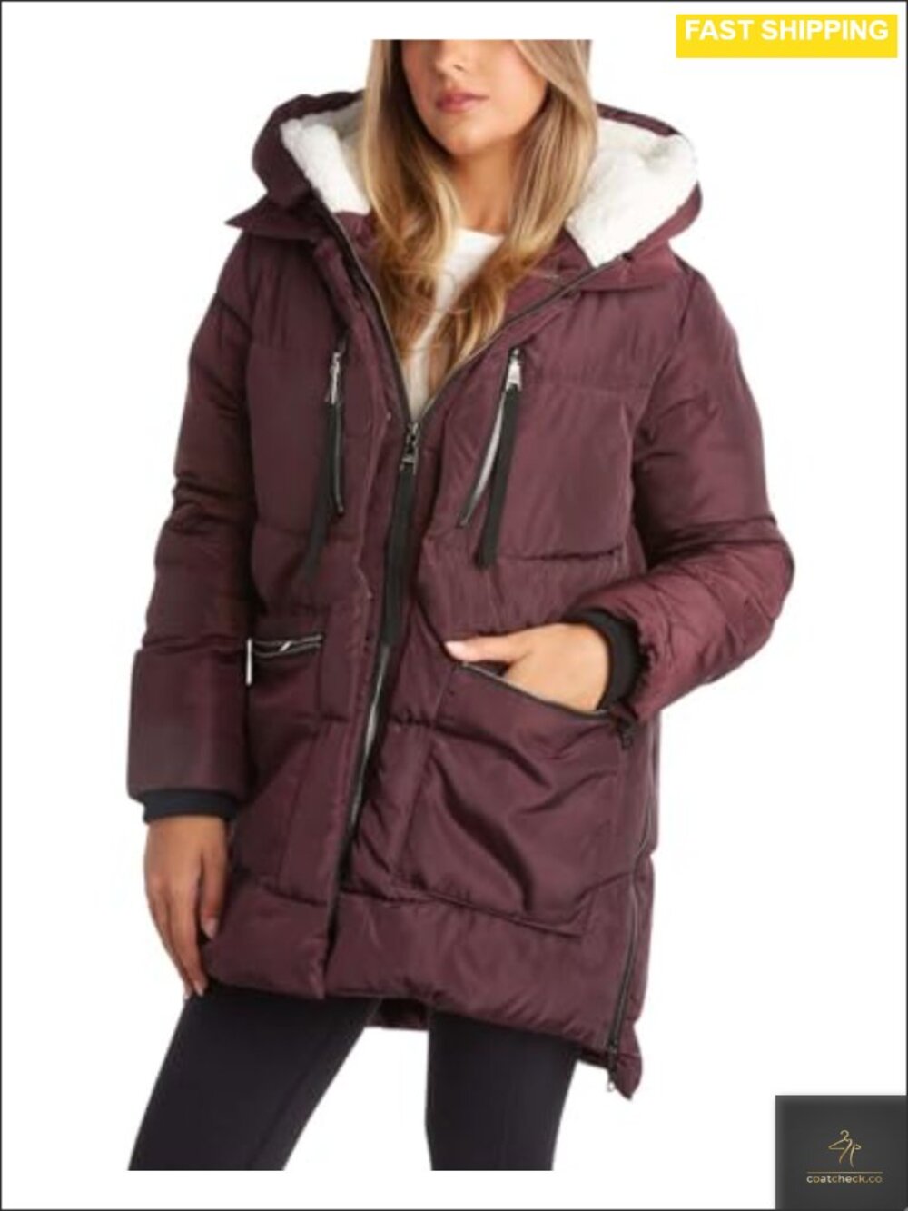 Mid-Length Puffer Parka Coat Quilted Winter Jacket with Sherpa Hood